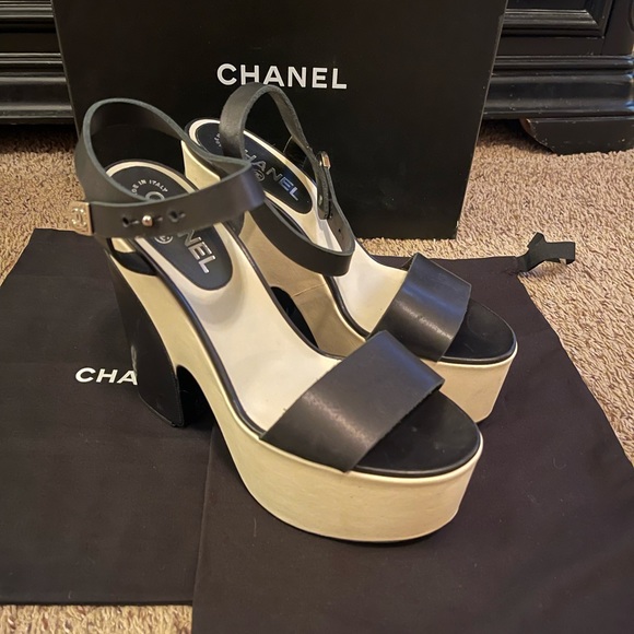Chanel Ankle Strap Leather Platform 39.5 - Picture 6 of 14